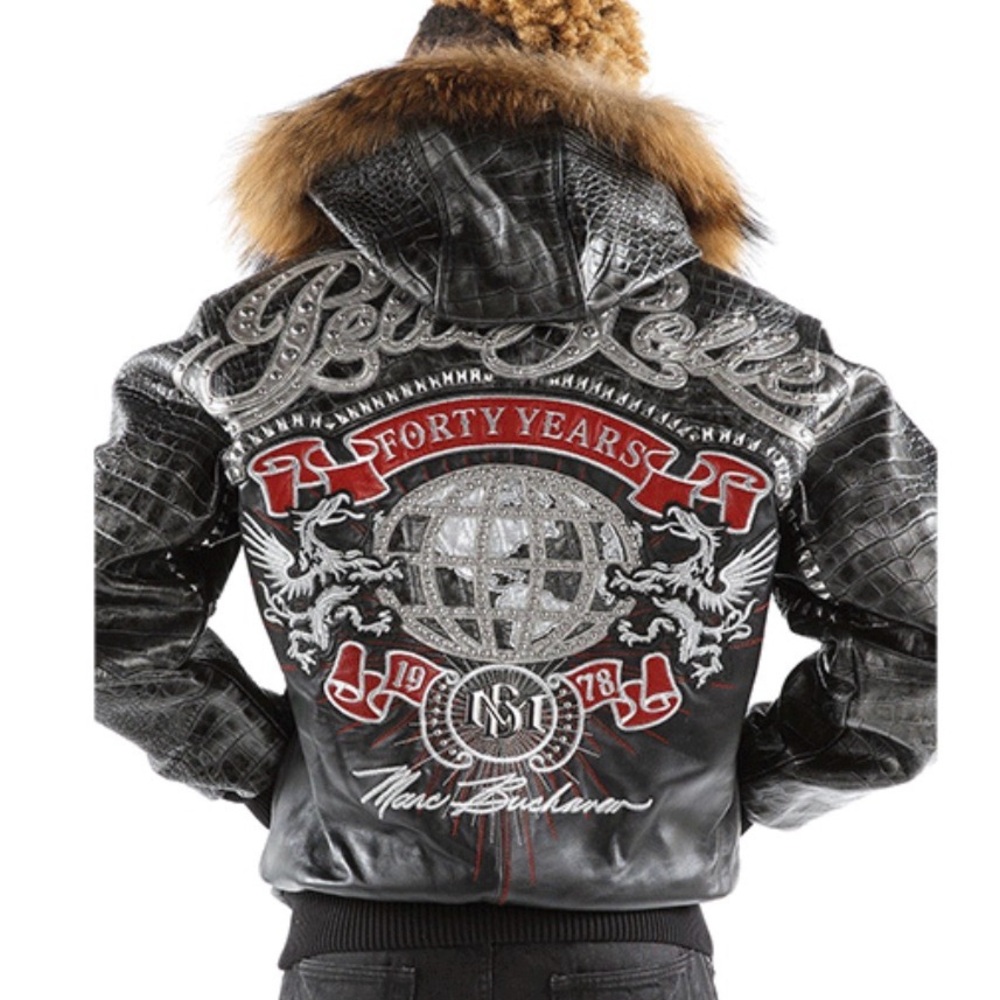 Pelle Pelle Black World Tour 1978 Leather Bomber Jacket with Fur Hood